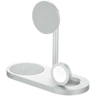 Беспроводное зарядное устройство uBear Stage Ultra, 3-в-1, с поддержкой MagSafe, Qi2, цвет: серебро