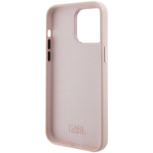 Lagerfeld для iPhone 15 Pro чехол Liquid silicone NFT Choupette metal pin Hard Pink