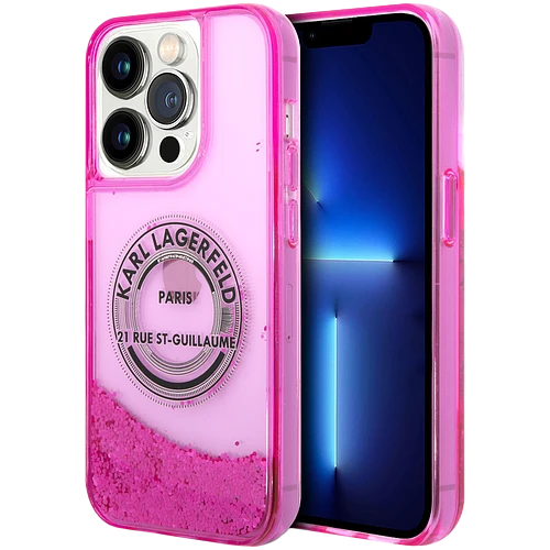 Lagerfeld для iPhone 14 Pro чехол Liquid Glitter RSG Round logo Hard Pink