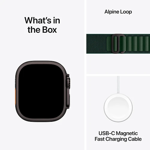 Apple Watch Ultra 2 2024 GPS + Cellular 49mm Black Titanium Case with Dark Green Alpine Loop - M