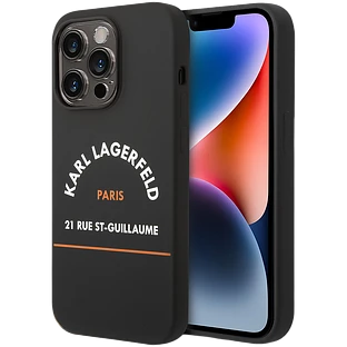 Lagerfeld для iPhone 14 Pro чехол Liquid silicone RSG logo Hard Black/Orange (MagSafe)