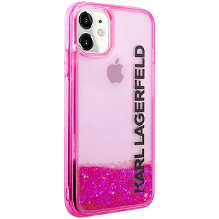 Lagerfeld для iPhone 11 чехол Liquid Glitter Elongated logo Hard Translucent pink