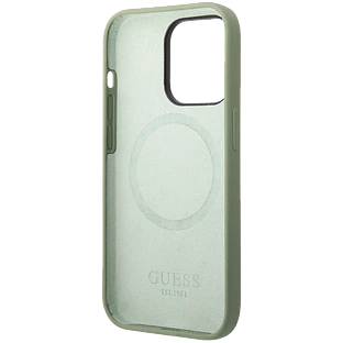 Guess для iPhone 14 Pro чехол MagSafe Liquid silicone Plate metal logo Hard Green