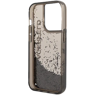 Lagerfeld для iPhone 14 Pro чехол Liquid Glitter Elongated logo Hard Translucent black