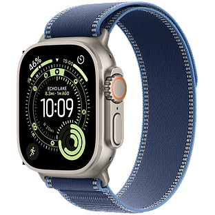 Apple Watch Ultra 3, GPS + Cellular, 49mm, Natural Titanium Case with Blue/Bright Blue Trail Loop - S/M