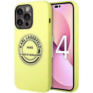 Lagerfeld для iPhone 14 Pro чехол Liquid silicone RSG Round logo Hard Green
