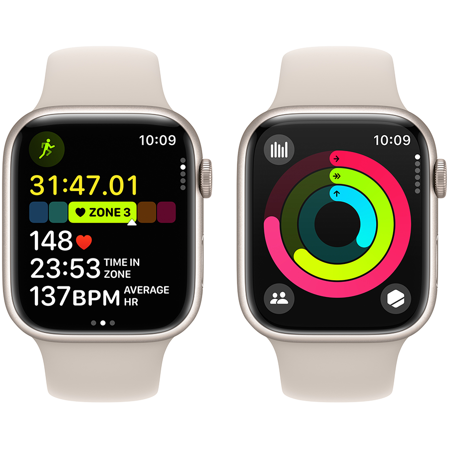 Apple Watch Series 9 GPS Спортивный ремешок Starlight, M/L, 45мм, Starlight