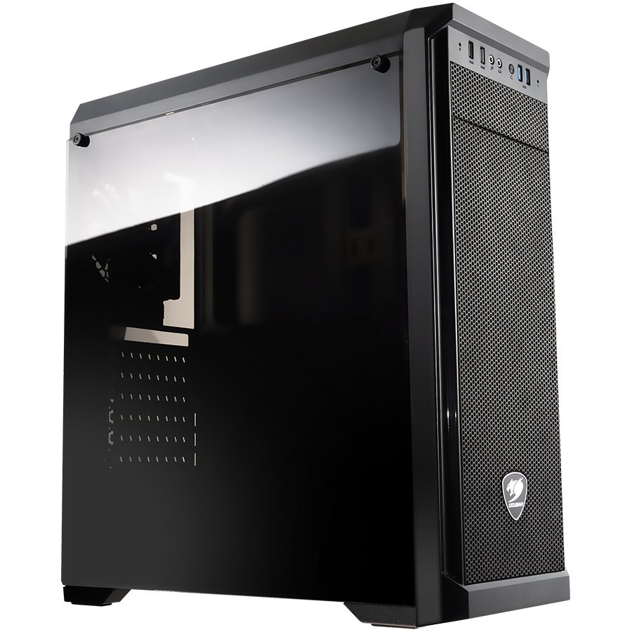 Корпус COUGAR GAMING Midi Tower,  ATX, 7 слотов, USB 2.0, Аудио разъем, USB 3.2 Gen 1, Пластик/Сталь 0.5 мм/Защитное антивандальное закаленное стекло, Power Button, Reset Button, Светодиодный индикатор, PSU optional, Window, Чёрный