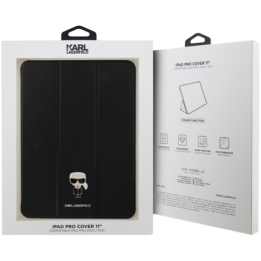 Обложка Smart Folio LAGERFELD Saffiano Ikonik Patch  Чёрная для iPad Pro 11-inch (4th поколение)/Pro 11 дюймов (3-го поколения)