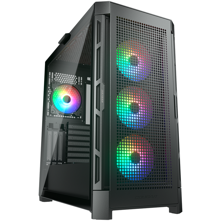 Корпус COUGAR GAMING Midi Tower,  ATX, 10 слотов, Разъем для гарнитуры, USB, USB 3.0, USB 2.0, Защитное антивандальное закаленное стекло, Power Button, Кнопка управления RGB, Светодиодный индикатор, PSU optional, Window, Поддержка системы жидкостного охла