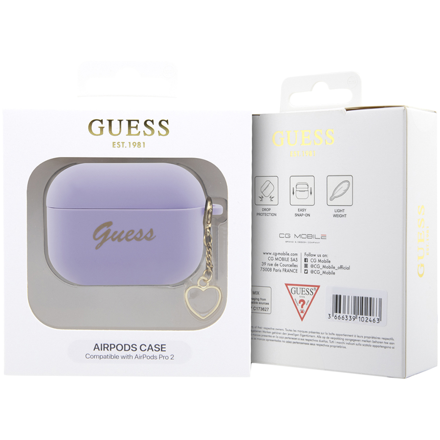 Чехол GUESS Silicone Script logo  Пурпурный для AirPods Pro (Gen2)