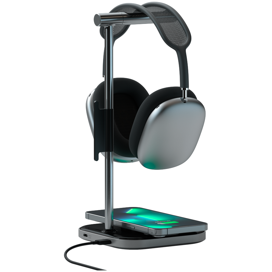 Подставка для наушников с беспроводной зарядкой Satechi 2-in-1, 7,5 Вт, Серый космос