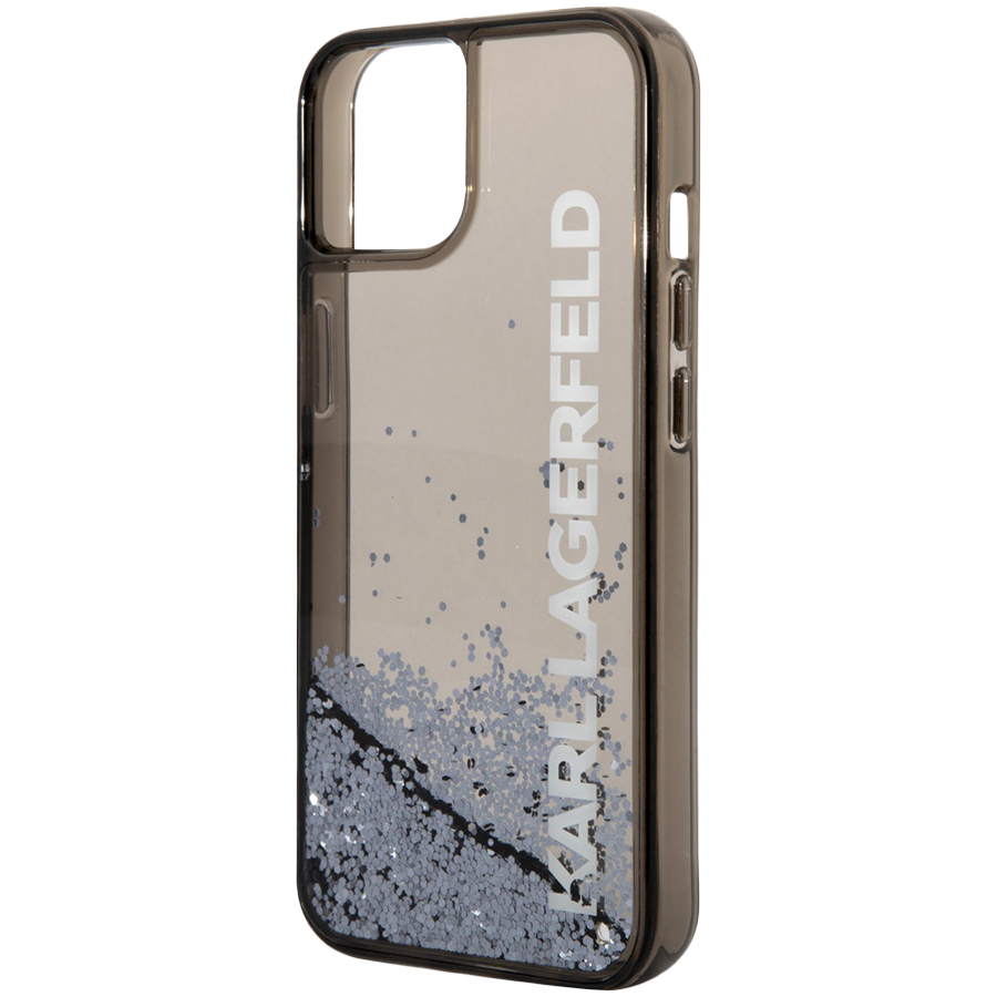 Lagerfeld для iPhone 14 чехол Liquid Glitter Elongated logo Hard Translucent black