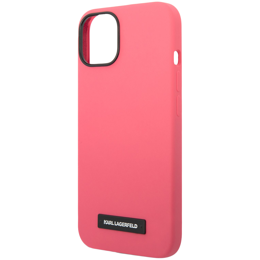 Lagerfeld для iPhone 14 Pro чехол Liquid silicone Plaque logo Hard Fuchsia (MagSafe)