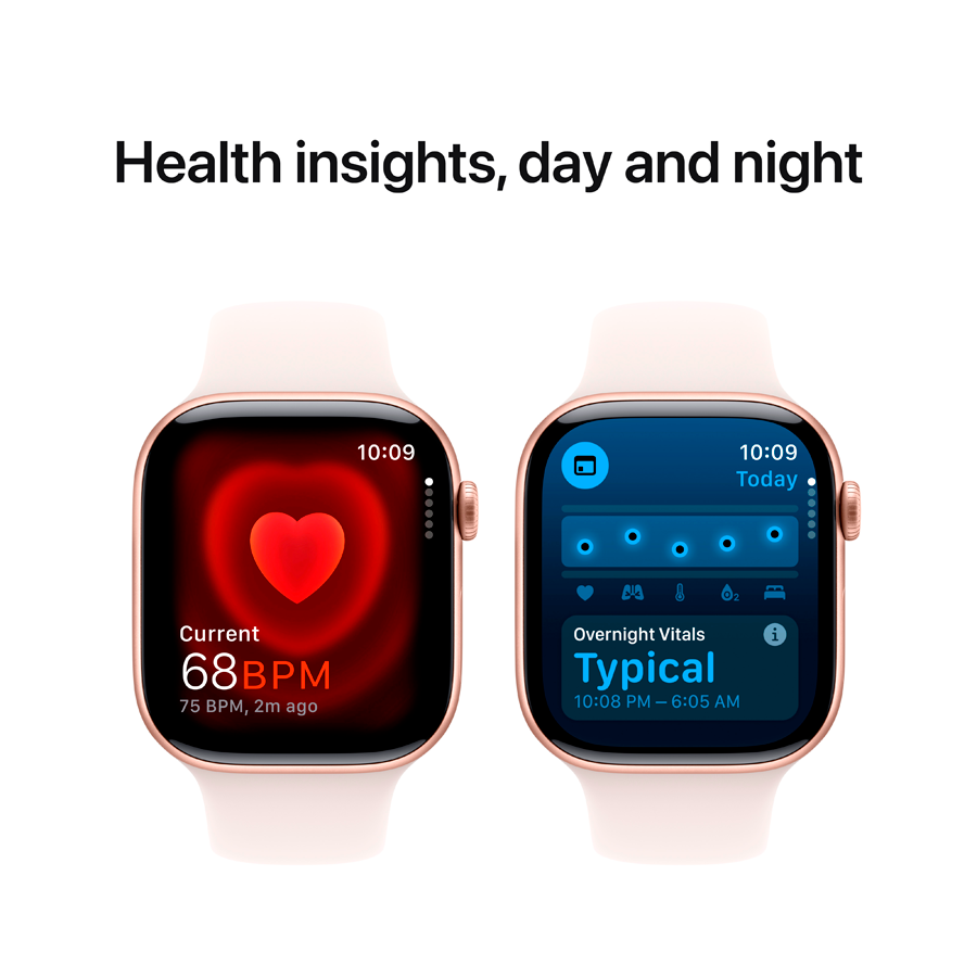 Apple Watch Series 10 GPS  Светлый розовый спортивный ремешок, S/M, 46мм, Розовое золото