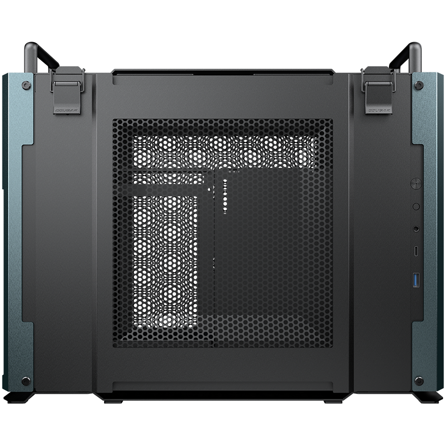 Корпус COUGAR GAMING Mini Tower,  Mini-ITX, 2 слотов, USB 3.1, Аудио разъем, USB 3.0, Алюминий, Power Button, Reset Button, Светодиодный индикатор, PSU optional, Поддержка системы жидкостного охлаждения, Handles, Железно-серый