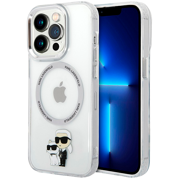 Чехол LAGERFELD PC/TPU NFT Karl & Choupette Metal ring Hard с MagSafe Прозрачный для iPhone 15 Pro