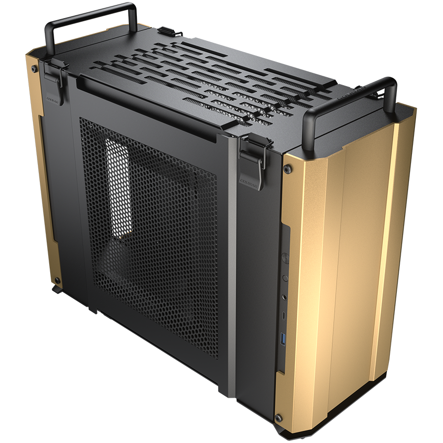 Корпус COUGAR GAMING Mini Tower,  Mini-ITX, 2 слотов, USB 3.1, Аудио разъем, USB 3.0, Алюминий, Power Button, Reset Button, Светодиодный индикатор, PSU optional, Поддержка системы жидкостного охлаждения, Handles, Песок пустыни