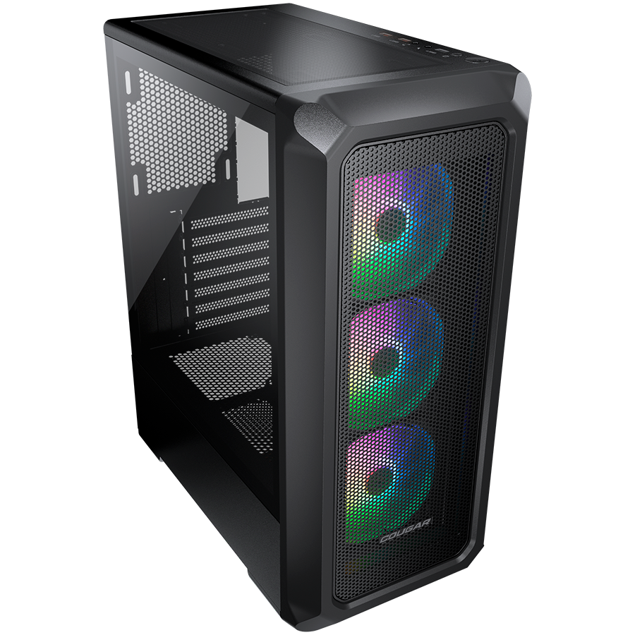 Корпус COUGAR GAMING Midi Tower,  ATX, 7 слотов, USB 3.0, USB 2.0, Аудио разъем, Защитное антивандальное закаленное стекло, Power Button, Кнопка управления RGB, Светодиодный индикатор, PSU optional, Window, Поддержка системы жидкостного охлаждения, RGB LE