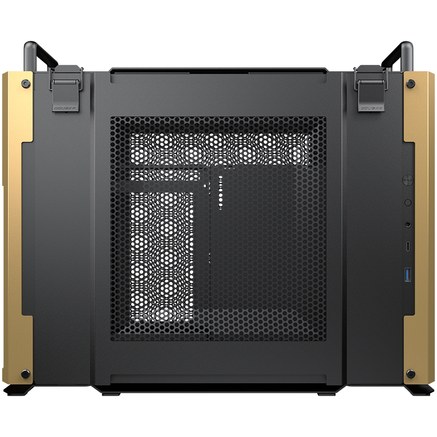 Корпус COUGAR GAMING Mini Tower,  Mini-ITX, 2 слотов, USB 3.1, Аудио разъем, USB 3.0, Алюминий, Power Button, Reset Button, Светодиодный индикатор, PSU optional, Поддержка системы жидкостного охлаждения, Handles, Песок пустыни