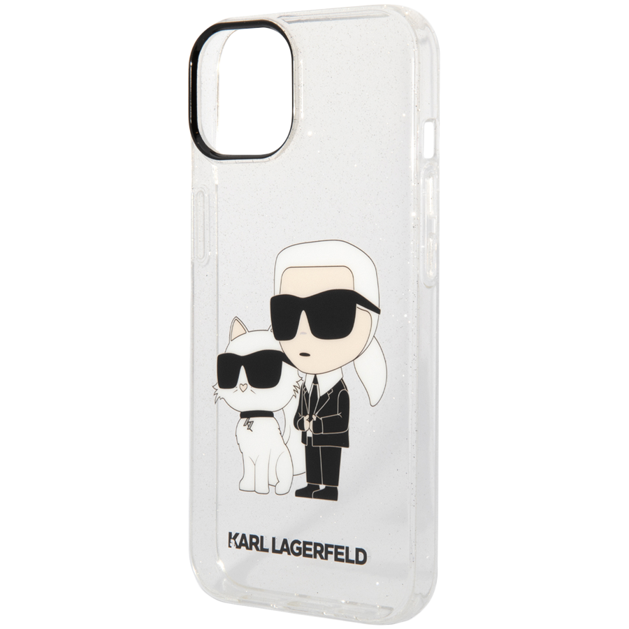 Lagerfeld для iPhone 15 чехол PC/TPU NFT Karl & Choupette Hard Glitter Transparent