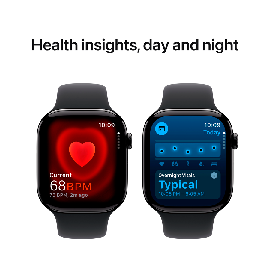 Apple Watch Series 10 GPS  Черный спортивный ремешок, M/L, 42мм, Оникс