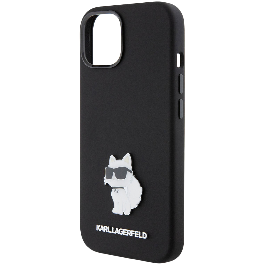 Lagerfeld для iPhone 15 чехол Liquid silicone NFT Choupette metal pin Hard Black
