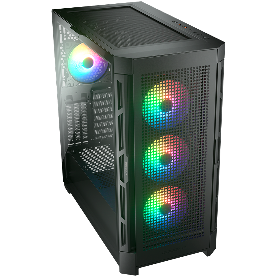 Корпус COUGAR GAMING Midi Tower,  ATX, 10 слотов, Разъем для гарнитуры, USB, USB 3.0, USB 2.0, Защитное антивандальное закаленное стекло, Power Button, Кнопка управления RGB, Светодиодный индикатор, PSU optional, Window, Поддержка системы жидкостного охла