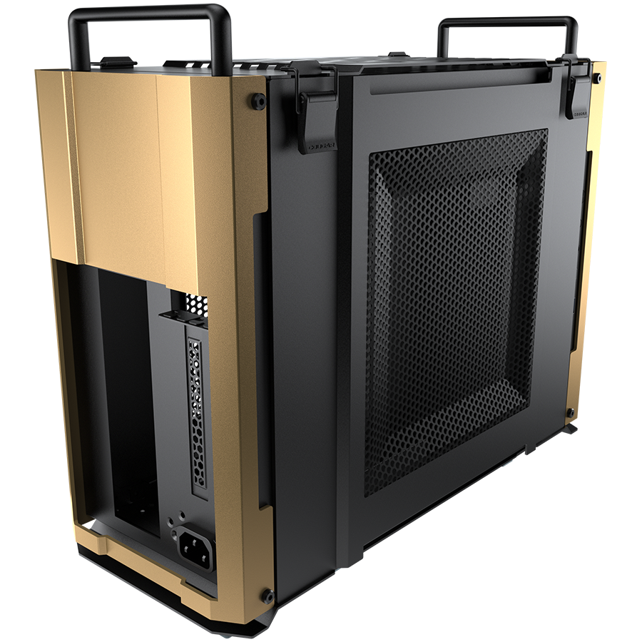 Корпус COUGAR GAMING Mini Tower,  Mini-ITX, 2 слотов, USB 3.1, Аудио разъем, USB 3.0, Алюминий, Power Button, Reset Button, Светодиодный индикатор, PSU optional, Поддержка системы жидкостного охлаждения, Handles, Песок пустыни