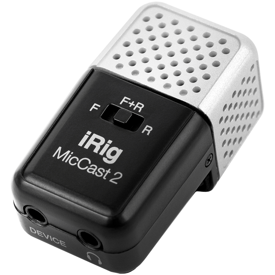 Ultra-compact analog microphone for iOS & Android. 2 capsules. Headphone output for monitoring.