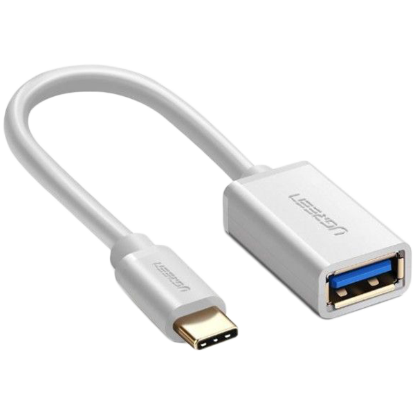 Переходник UGREEN US154-30702  Type C (M) to USB-A 3.0 (F)  5 Gb/s пластиковый с проводом 15см, Whit