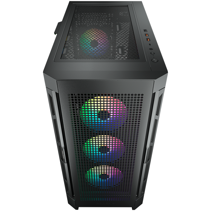 Корпус COUGAR GAMING Midi Tower,  ATX, 10 слотов, Разъем для гарнитуры, USB, USB 3.0, USB 2.0, Защитное антивандальное закаленное стекло, Power Button, Кнопка управления RGB, Светодиодный индикатор, PSU optional, Window, Поддержка системы жидкостного охла