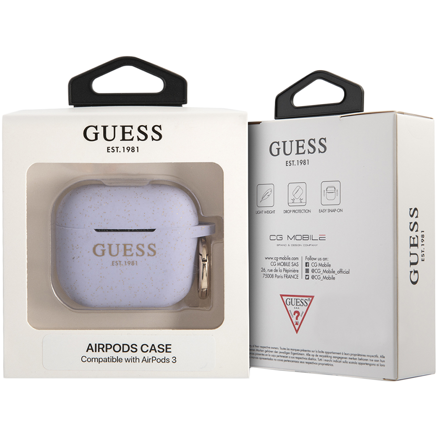 Чехол GUESS Silicone with ring  Glitter/Purple для AirPods (Gen3)