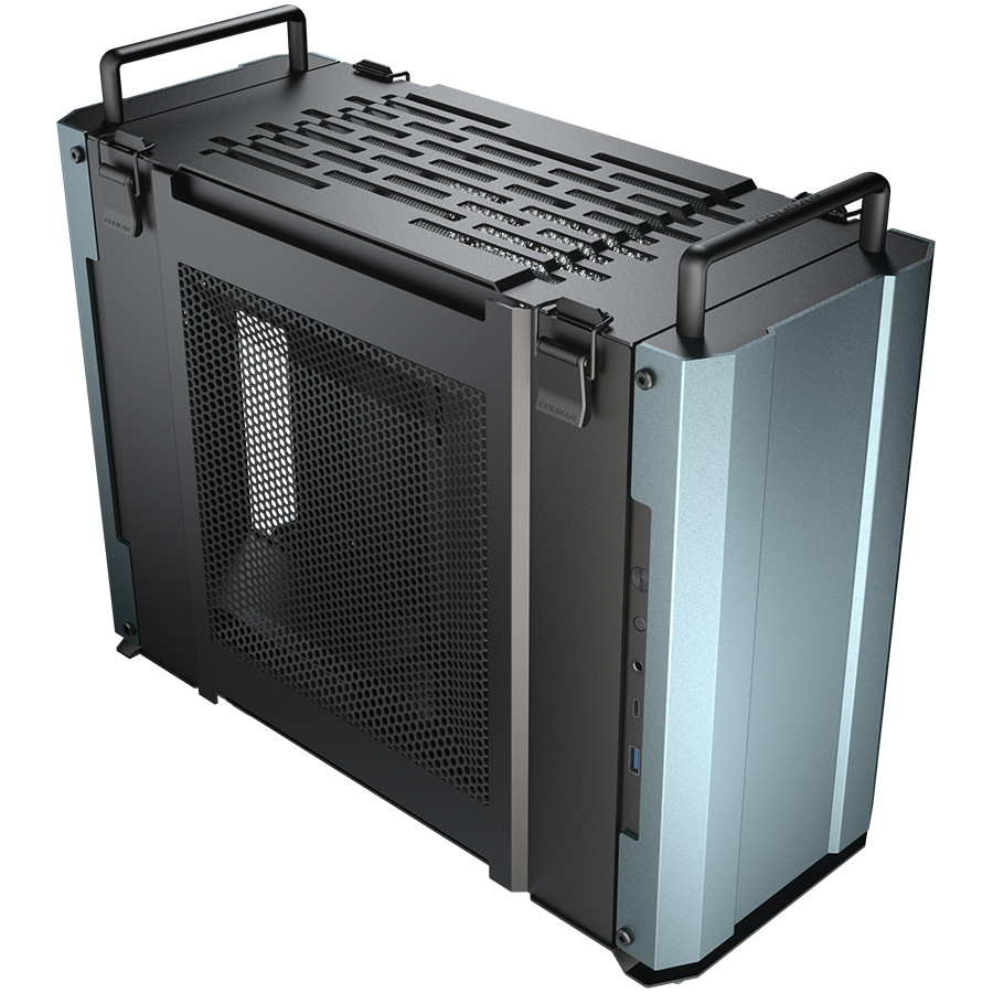 Корпус COUGAR GAMING Mini Tower,  Mini-ITX, 2 слотов, USB 3.1, Аудио разъем, USB 3.0, Алюминий, Power Button, Reset Button, Светодиодный индикатор, PSU optional, Поддержка системы жидкостного охлаждения, Handles, Железно-серый