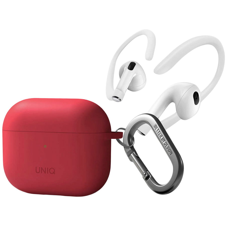 Чехол Uniq для Airpods 3 NEXO Liquid silicone +carabin +Sports ear hooks Coral