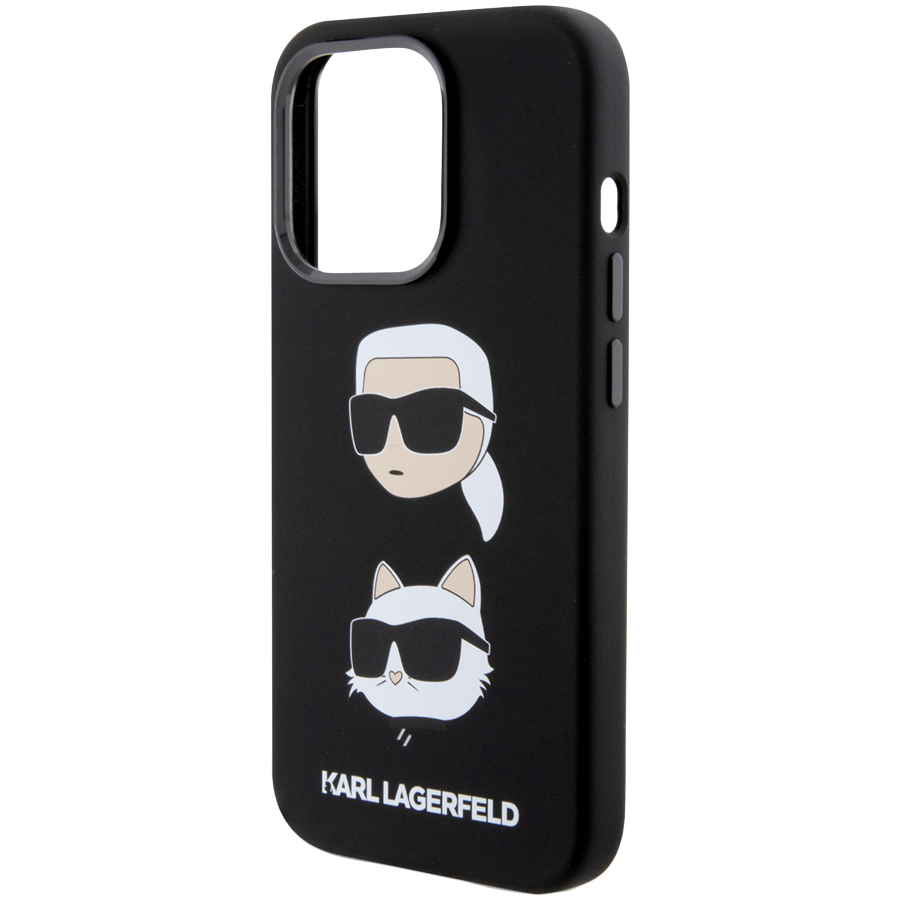 Чехол LAGERFELD Liquid Silicone NFT Karl & Choupette heads Hard Чёрный для iPhone 15 Pro