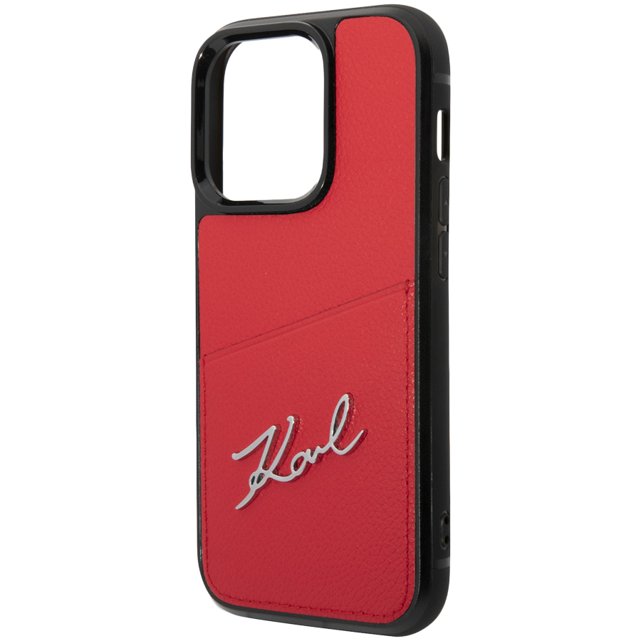 Lagerfeld для iPhone 14 Pro Max чехол PU Signature logo with Cardslot Hard Red
