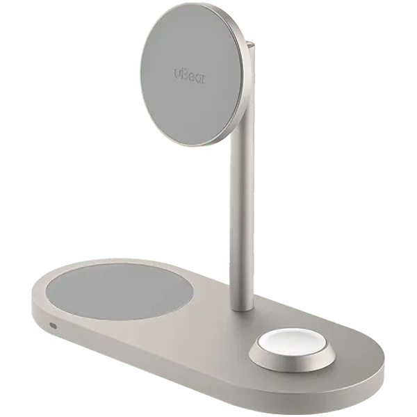 Беспроводное зарядное устройство uBear Stage Pro, 3-в-1, MagSafe совместимое, цвет: титан