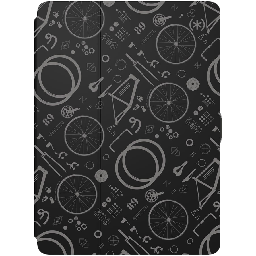 Чехол-книга SPECK Balance FOLIO Print (Дизайн BikeParts)  Чёрный/Сланцевый серый для iPad (5-го и 6-го поколения)