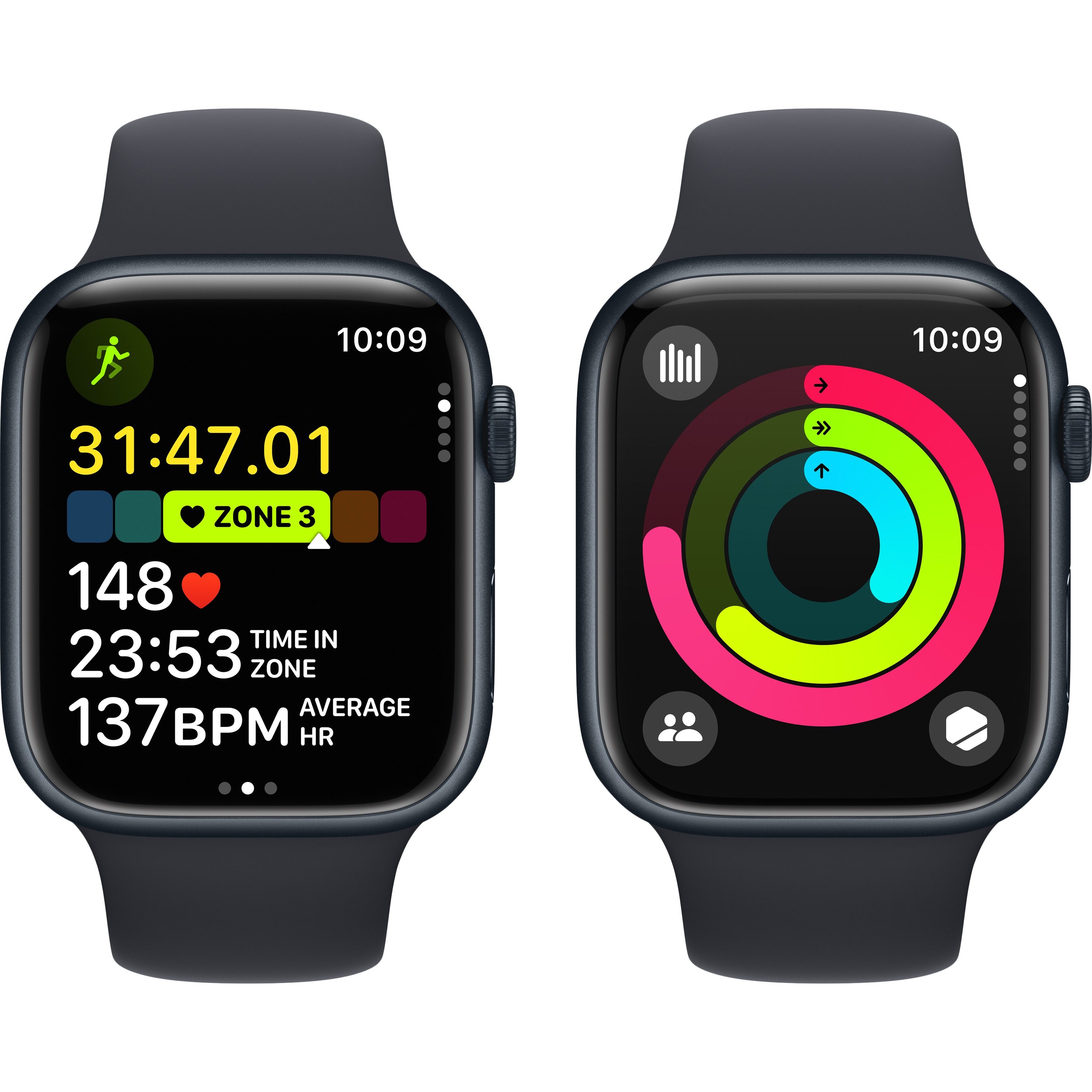 Apple Watch Series 9 GPS Спортивный ремешок цвета «тёмная ночь», S/M, 45мм, Тёмная ночь