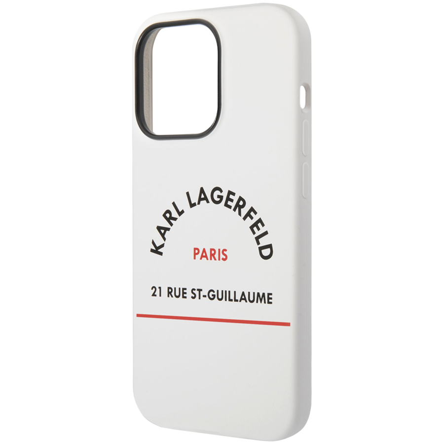 Lagerfeld для iPhone 14 Pro чехол Liquid silicone RSG logo Hard White/Orange (MagSafe)
