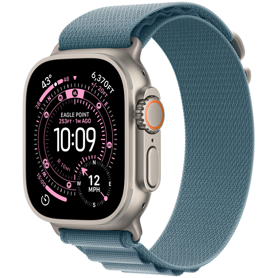 Apple Watch Ultra 3, GPS + Cellular, 49mm, Natural Titanium Case with Light Blue Alpine Loop - M