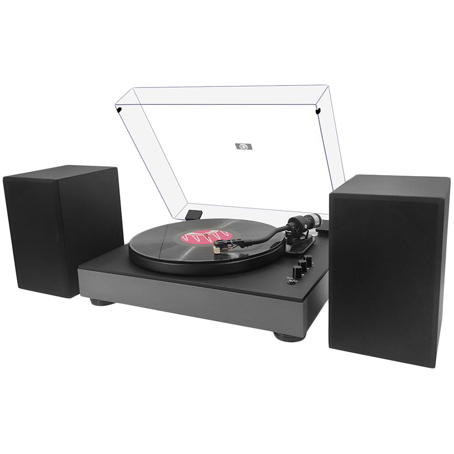 Виниловый проигрыватель с Bluetooth MUSIC PUBLIC KINGDOM TT55ATS с 2 колонками в комплекте, Чёрный