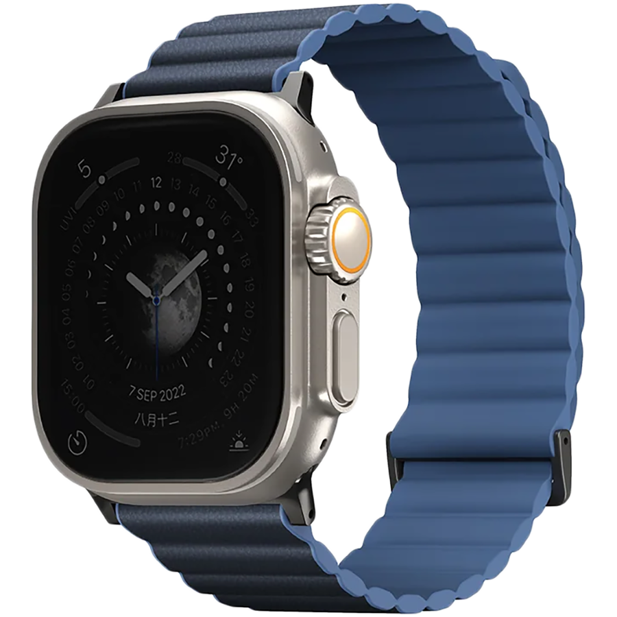 Uniq для Apple Watch 49/45/44/42 mm ремешок Revix Premium Ed. Leather/Silicone Prussian/Mist Blue