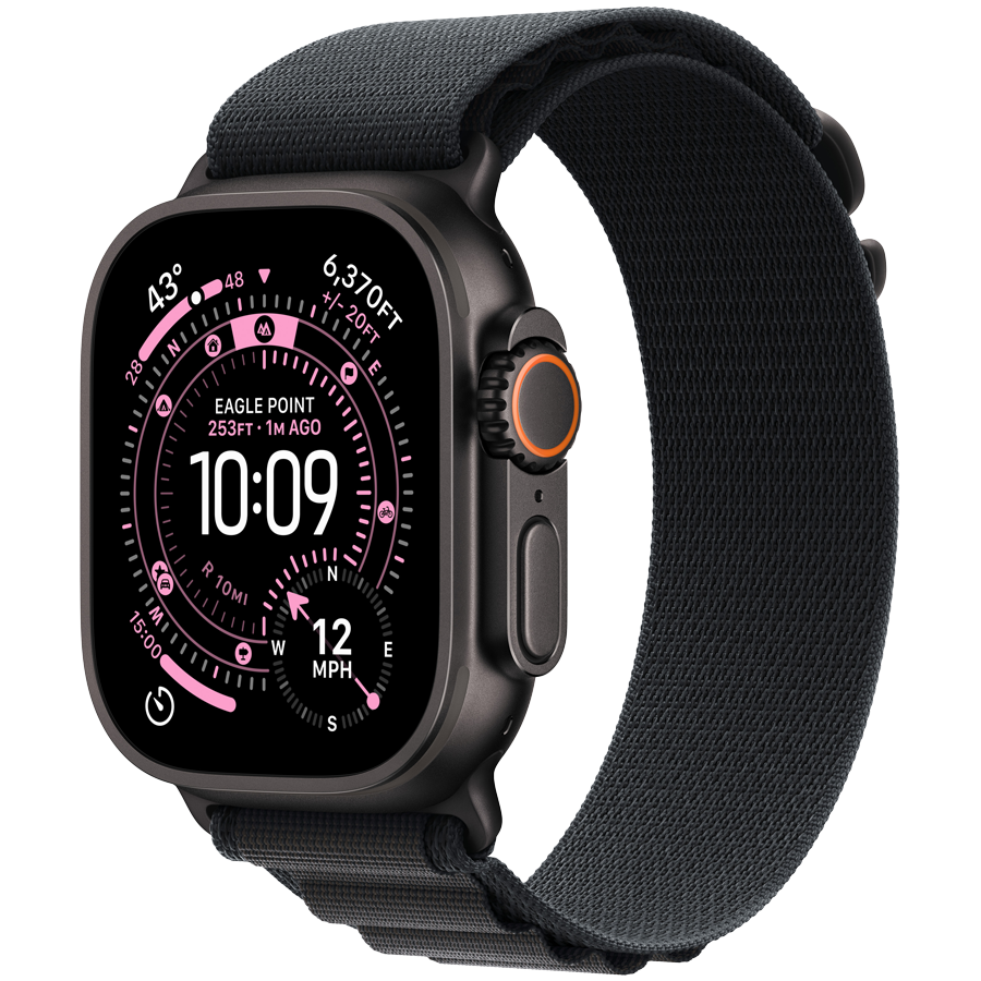 Apple Watch Ultra 3, GPS + Cellular, 49mm, Black Titanium Case with Black Alpine Loop - S