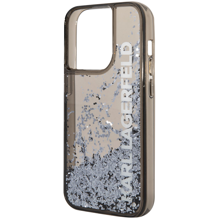 Lagerfeld для iPhone 14 Pro Max чехол Liquid Glitter Elongated logo Hard Translucent black