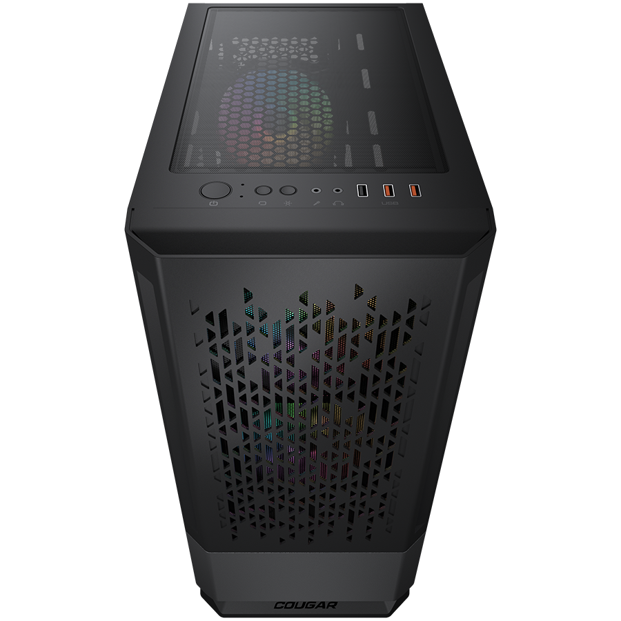 Корпус COUGAR GAMING Midi Tower,  ATX, 7 слотов, USB 2.0, Аудио разъем, USB 3.0, Защитное антивандальное закаленное стекло, Power Button, Reset Button, Светодиодный индикатор, PSU optional, Window, Поддержка системы жидкостного охлаждения, RGB LED, Вентил