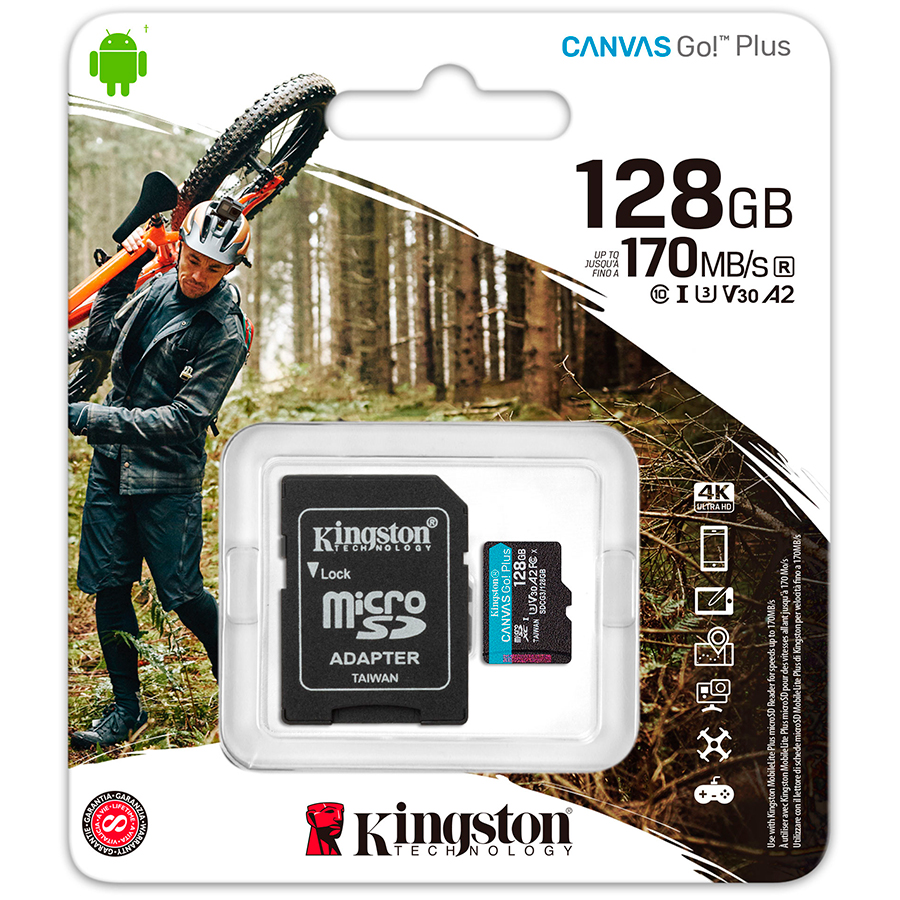 Карта памяти KINGSTON 128GB Canvas Go! Plus microSD