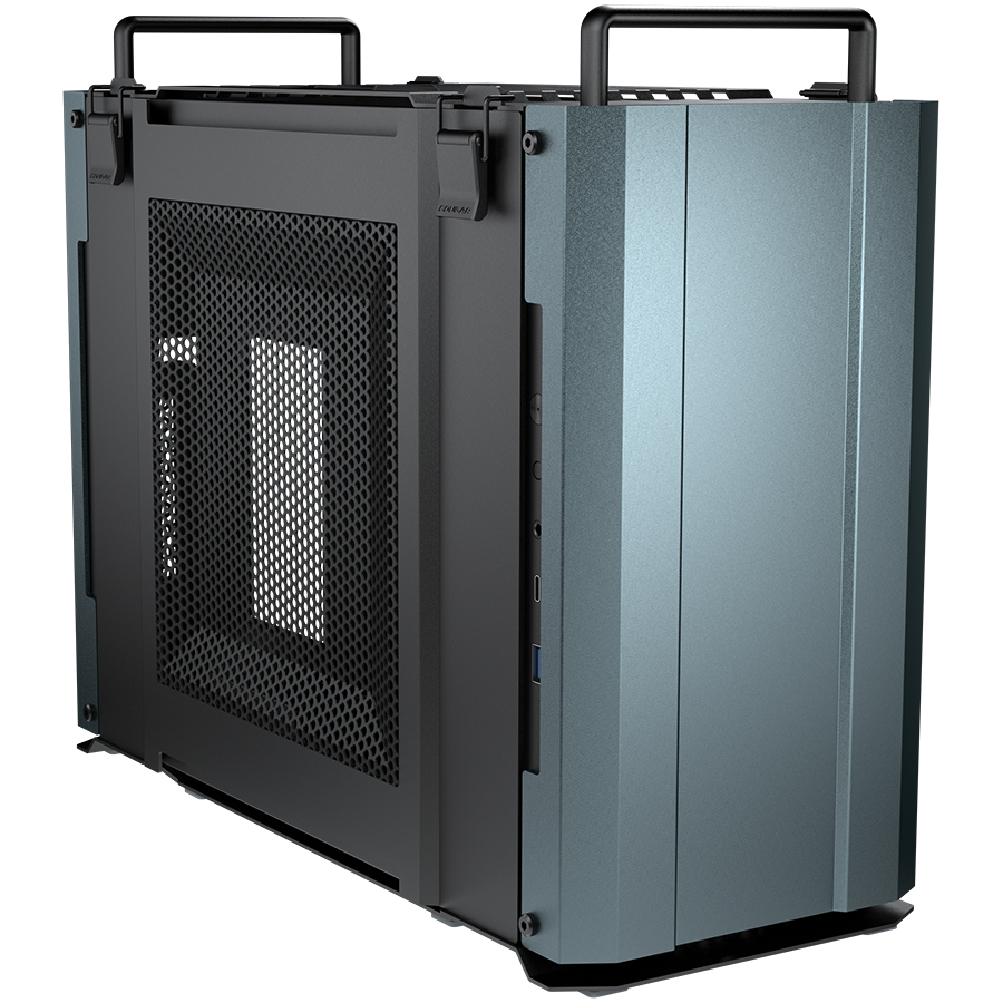 Корпус COUGAR GAMING Mini Tower,  Mini-ITX, 2 слотов, USB 3.1, Аудио разъем, USB 3.0, Алюминий, Power Button, Reset Button, Светодиодный индикатор, PSU optional, Поддержка системы жидкостного охлаждения, Handles, Железно-серый