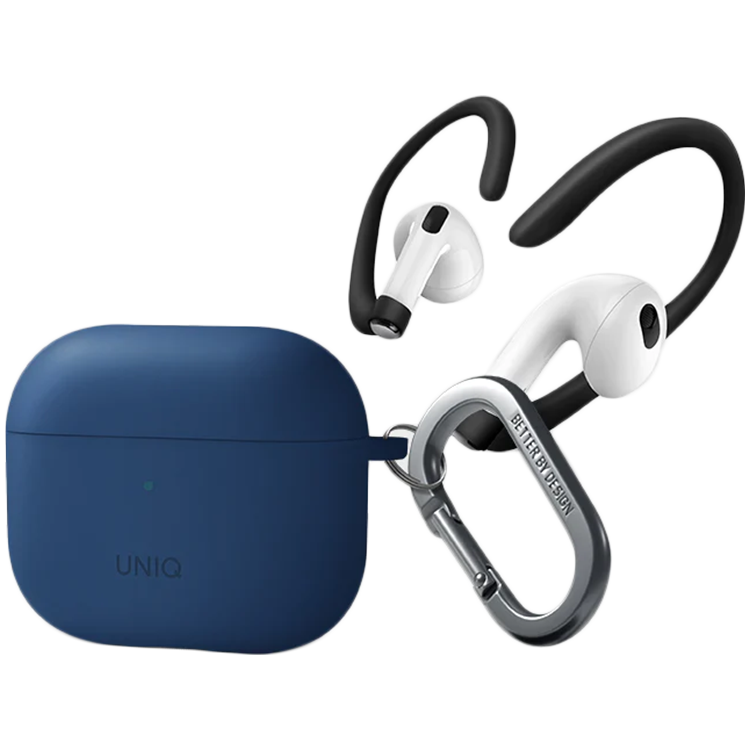 Чехол Uniq для Airpods 3 NEXO Liquid silicone +carabin +Sports ear hooks Blue